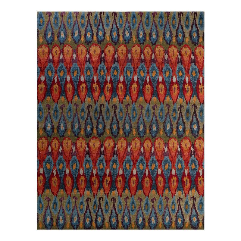 Newt Ikat Blue Indoor/Outdoor Area Rug, Octagon 7'1"