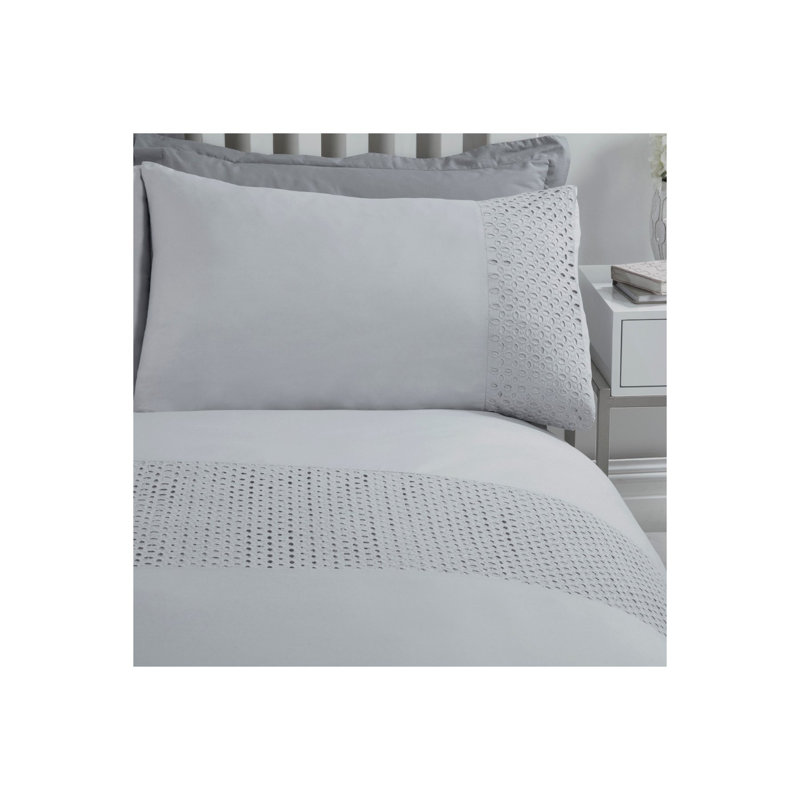 Czeslawa Polyester Solid Colour Duvet Cover Set with Pillowcases Included, Double - 2 Standard Pillowcases, Grey