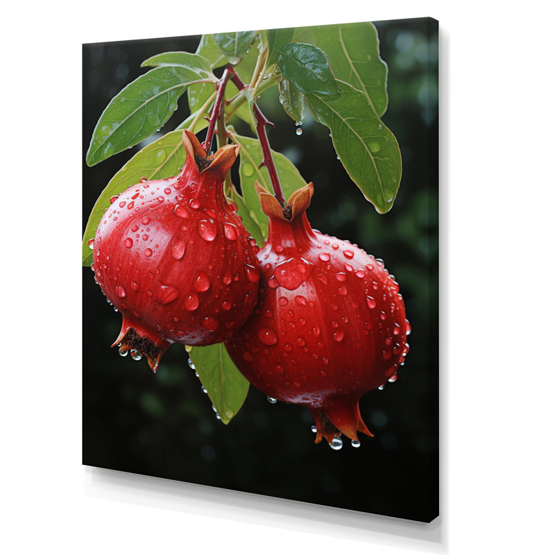 Fruit grenade rouge pointillisme II sur toile, H 20 po x l 12 po x P 1 po