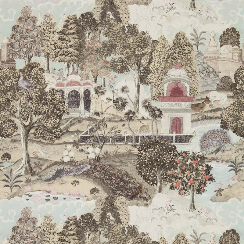 Peacock Garden Wallpaper, Linen/Silver
