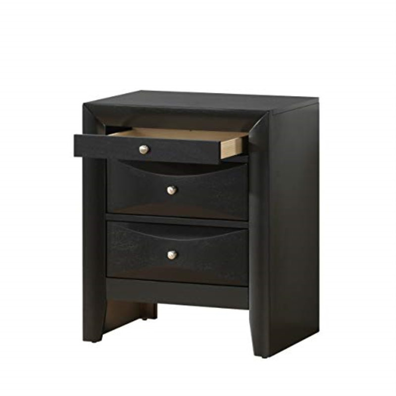 Marilla 3 Drawer Wood Nightstand, Black