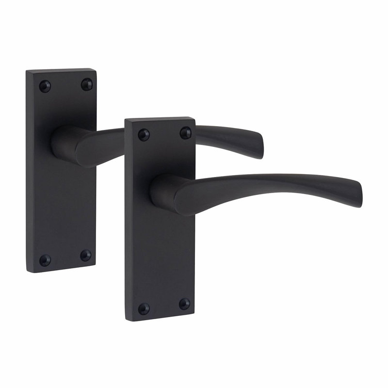  4 Pairs Victorian Scroll Astrid Door Handles Latch in Matt Black Finish - 120mm x 40mm Backplate