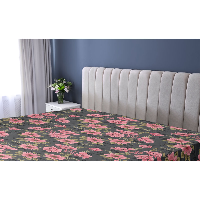 Drap-housse Ambesonne, Drap-housse de taille double, Rose pastel / motif floral kaki