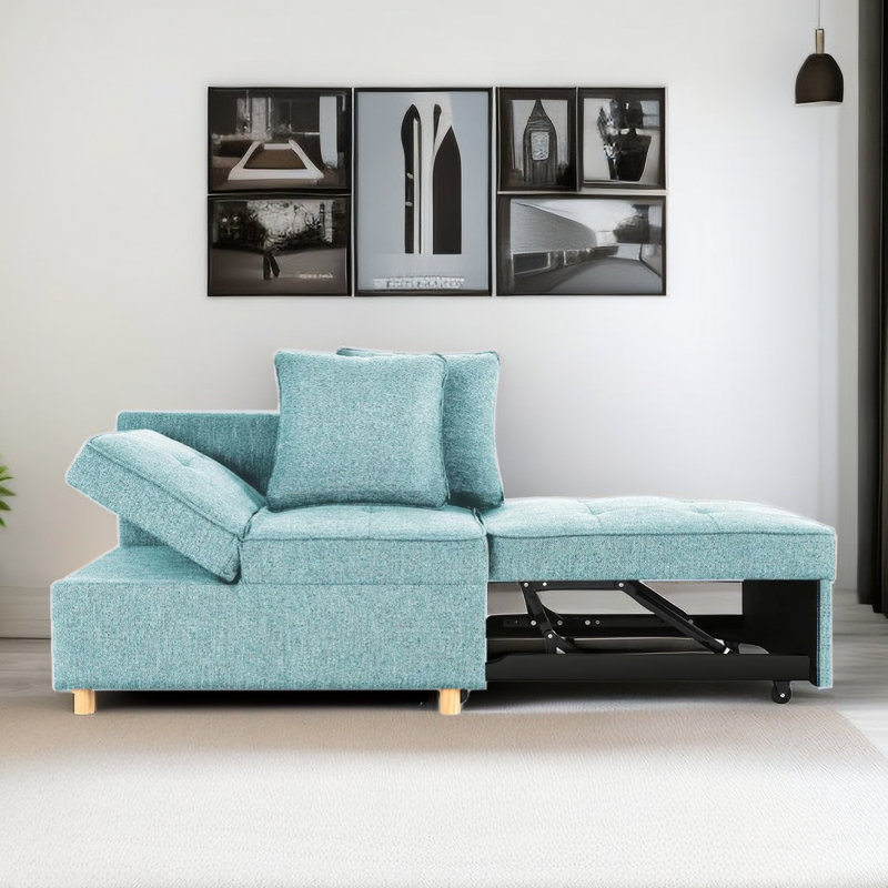 Acklen 70.8" Linen Armless Sofa Bed, Blue