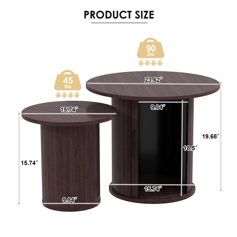Wooden  Nesting Of Coffee Table With Metal Frame, Set Of 2 Spacious Top Coffee Table Sets With Hidden Storage Space, Walnut