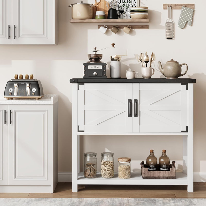 Farmhouse Entryway Table with 2-Door Cabinet, White