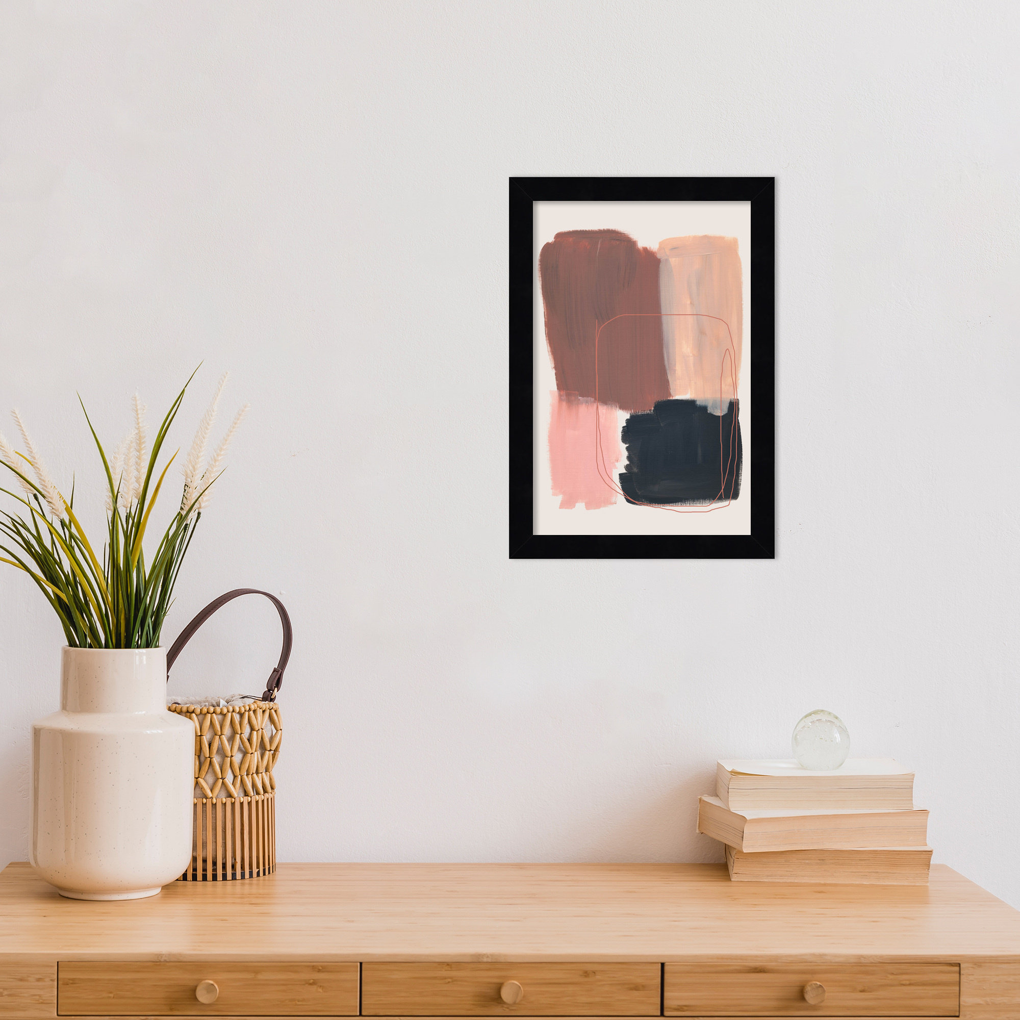 Abstract Brush Strokes 120 by Mareike Bohmer Wood Framed Wall Art Print, 13" H x 9" W, Black