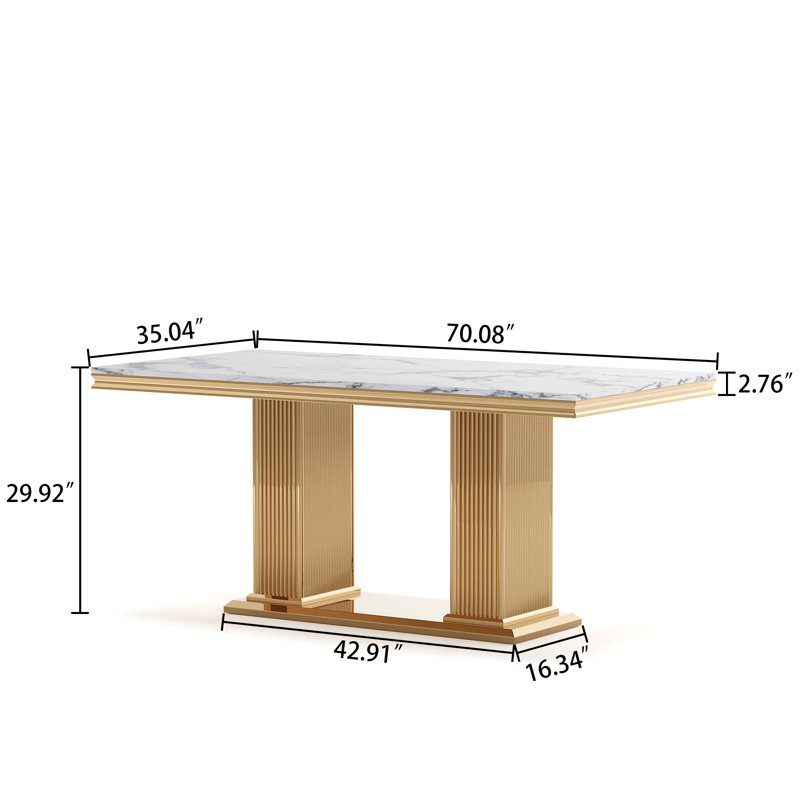 Granit Unfinished Metal Base Dining Table, White, Gold