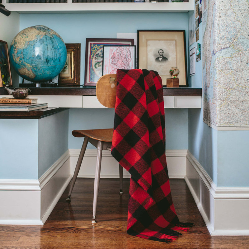 Buffalo Check Wool Throw Blanket, Red/Black