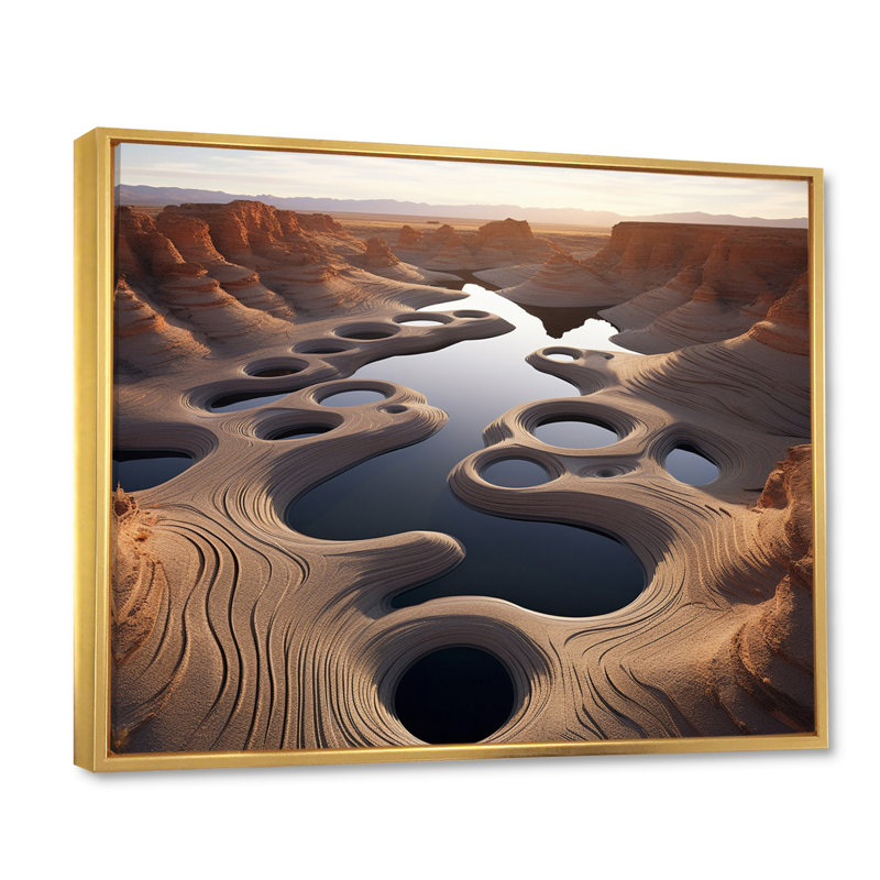 Mysterious Futuristic Desert Lake I - reproduction imprimée, 12" H x 20" W, Cadre flottant doré