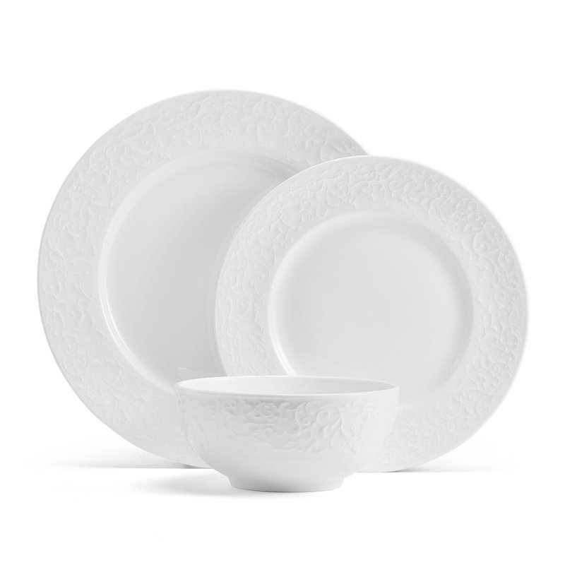 Service de vaisselle en porcelaine tendre 18 pièces parchemin embossé