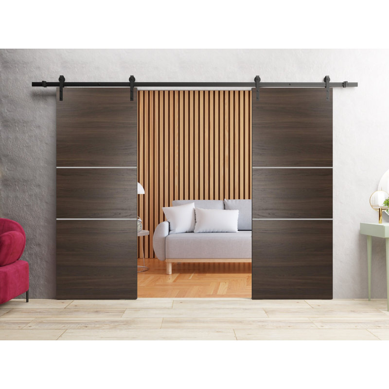 Porte de grange à panneaux en bois, Frêne chocolat, 64 po x 80 po