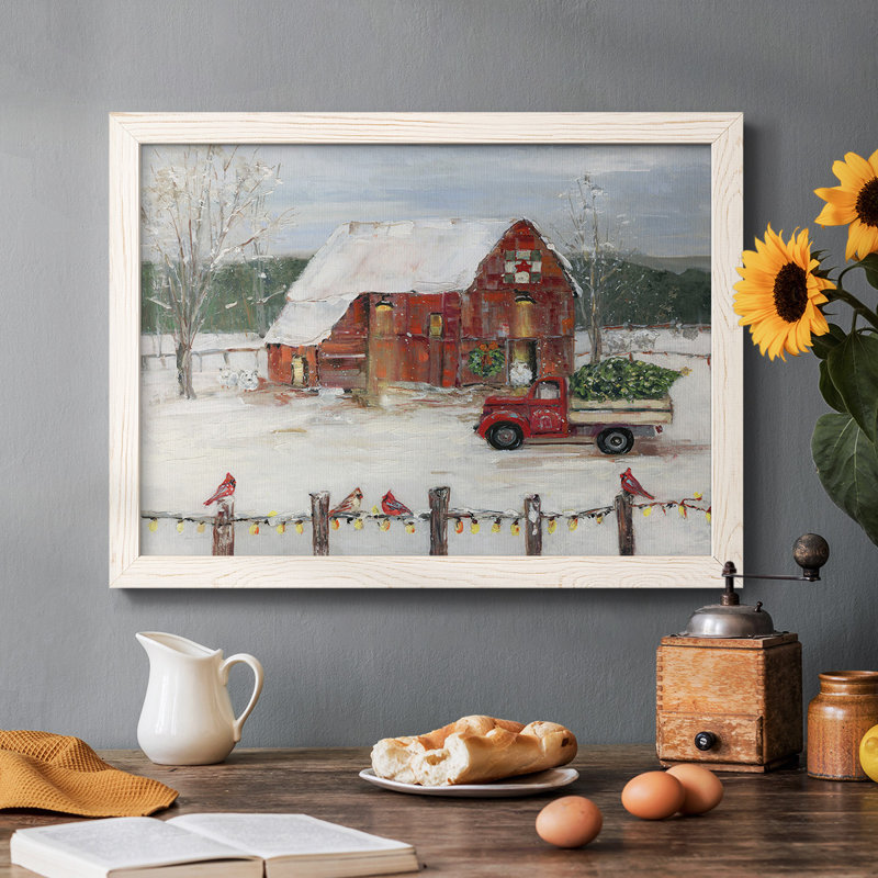 Christmas Farmyard, reproduction d'art sur toile encadrée, Blanc, H 28 po x l 42 po x P 1,5 po
