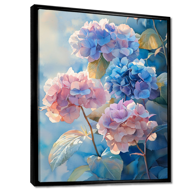 Hydrangeas In The Morning Light II - Hydrangea, reproduction d'art sur toile encadrée, H 32 po x l 16 po, Noir