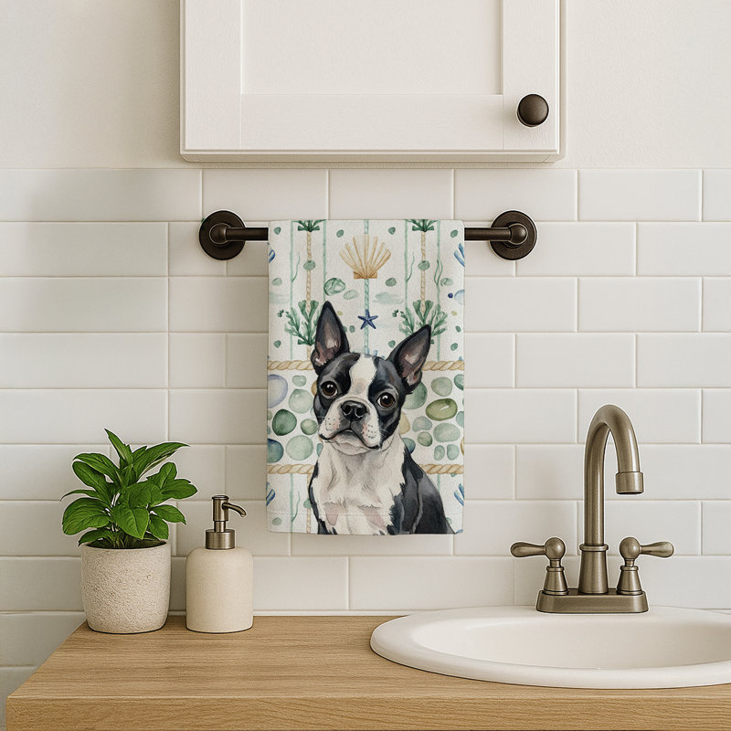 Boston Terrier Coastal Sea Glass Kitchen Towel, Boston Terrier