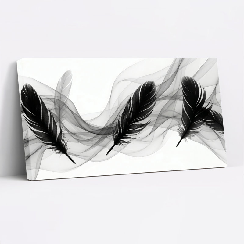 Ensemble de 1 tableau sur toile « Vagues de plumes », L 40 po x H 20 po, Naturel