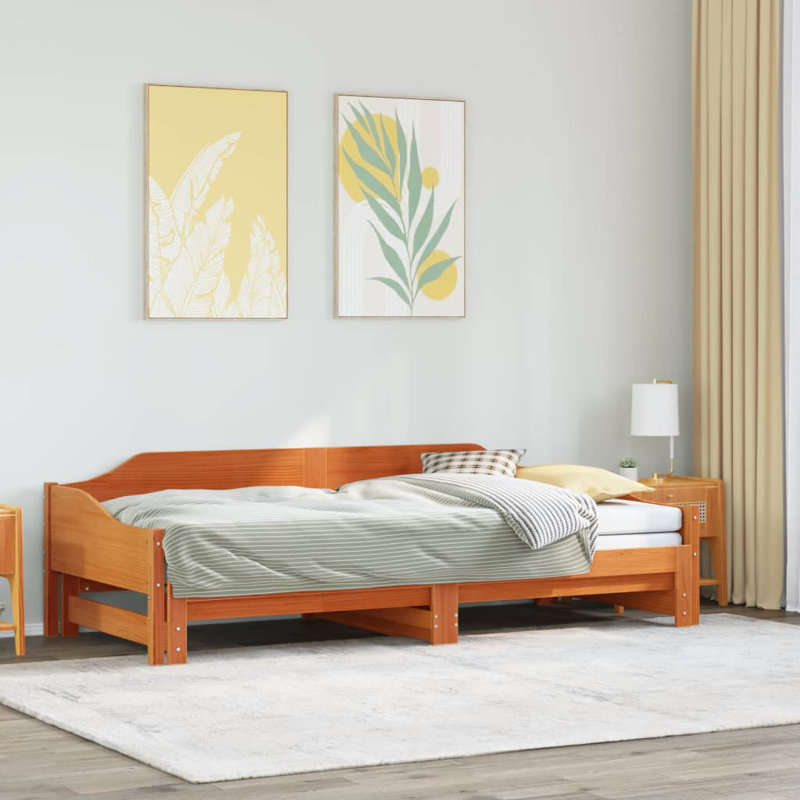 Capirano Solid Wood Daybed with Trundle Bed, Single (3'), Wax Brown