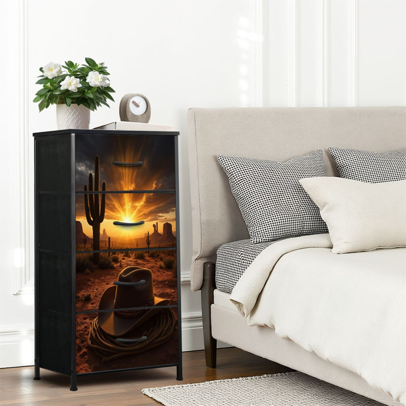 4 Drawer Dresser for Bedroom, Narrow Chest of Drawers, Wooden Top and Study Iron Frame 18"x37.5"-(WxH)