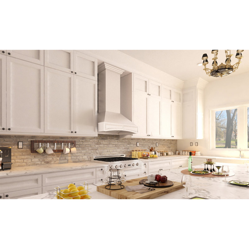 30" Wood 400 CFM Wall Mount Range Hood, Cottage White