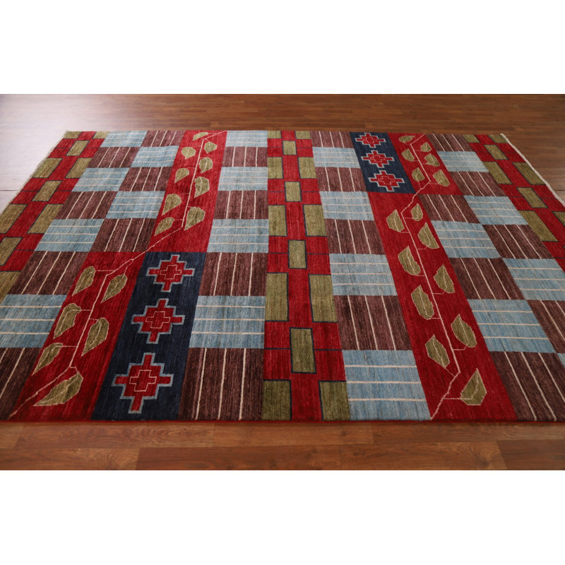 Tapis oriental géométrique Gabbeh Kashkoli fabriqué à la main 7 x 9