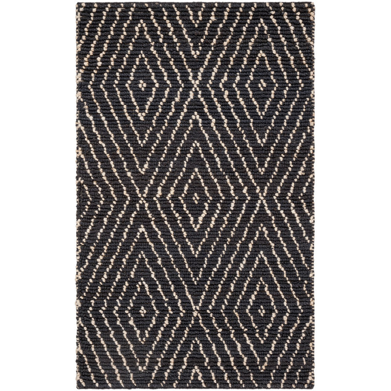Bohemian Hand-Woven Black Area Rug, Rectangle 3' x 5'