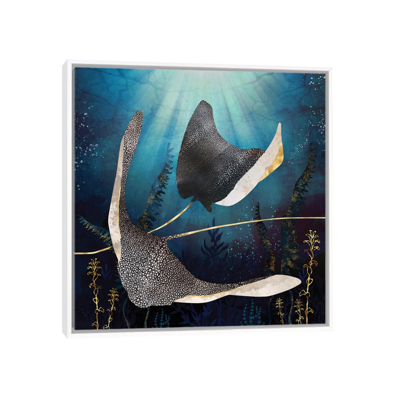 Stingray métallique - impression, H 26 po x l 26 po x P 1,5 po, Pas de tapis, White Framed