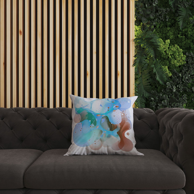 Oreiller réversible Whimsical Waves, Bleu / brun abstrait, H 18 po x l 18 po
