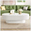 Table basse ovale élégante de 43,3 po de largeur avec plateau de 6,8 po d'épaisseur, table de bout tambour de style crème moderne, table centrale cannelée minimaliste avec base robuste pour le salon, assemblage facile-1139431266