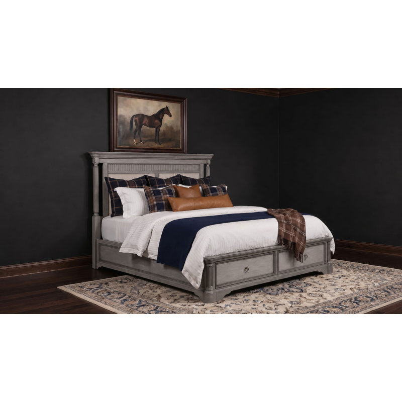 Lit plateforme de rangement rembourré Cresswell Eastern King, couleur taupe vieilli, Très grand lit