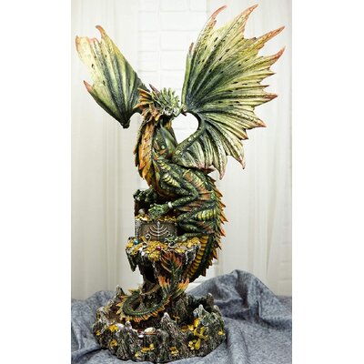 Ebros Large 26""H Green Dwarf Castle Guardian Treasure Dragon Statue Smaug Drake Keeper Of Pirate Loot Chest Figurine As Mythical Fantasy Home Decor Fo -  Trinx, 876D97AAD6004B9DB76984D166CC726E