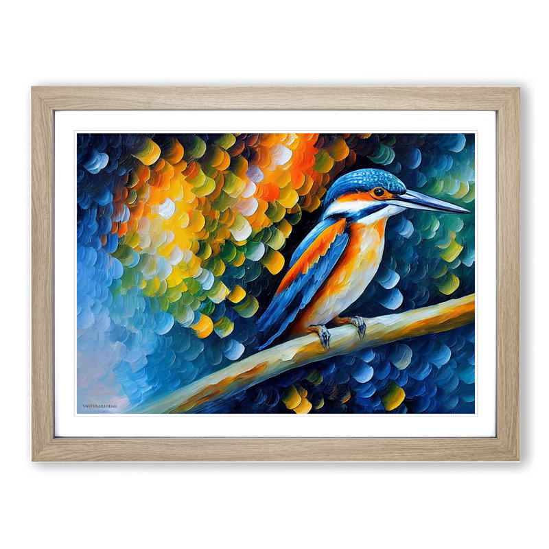 Kingfisher Bird Vol.1 Abstract - Framed Print, 25cm H x 34cm W x 2cm D, Oak