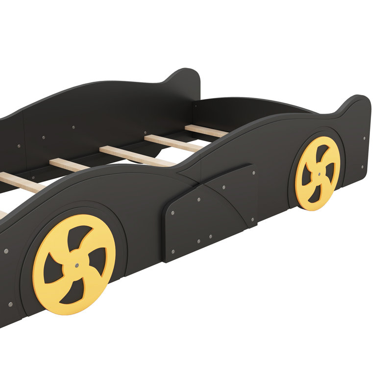 Lit plateforme avec roulettes et rangement, Noir, Lit simple