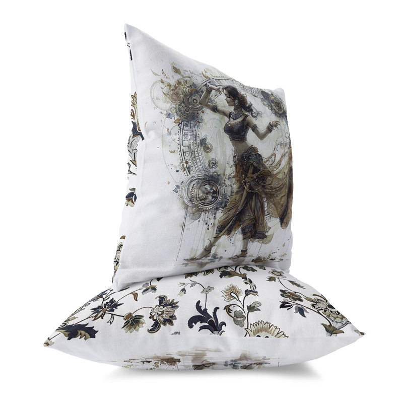Coussin Enchanting Rhythms of India, H 16 po x l 16 po, Orange / argenté