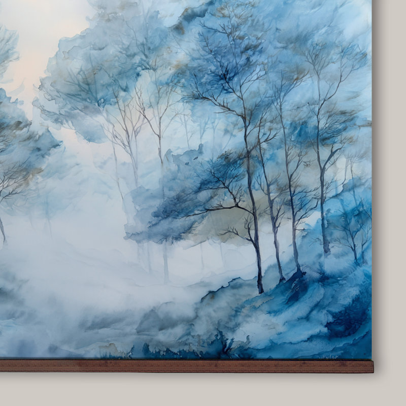 «Watercolor Blue Forest», art mural tapisserie sur toile, H 45 po x l 73 po