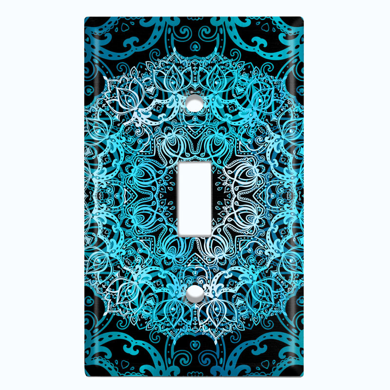 Teal Blue Circle Mandala Black Patterned 1 - Gang Toggle Light Switch Standard Wall Plate