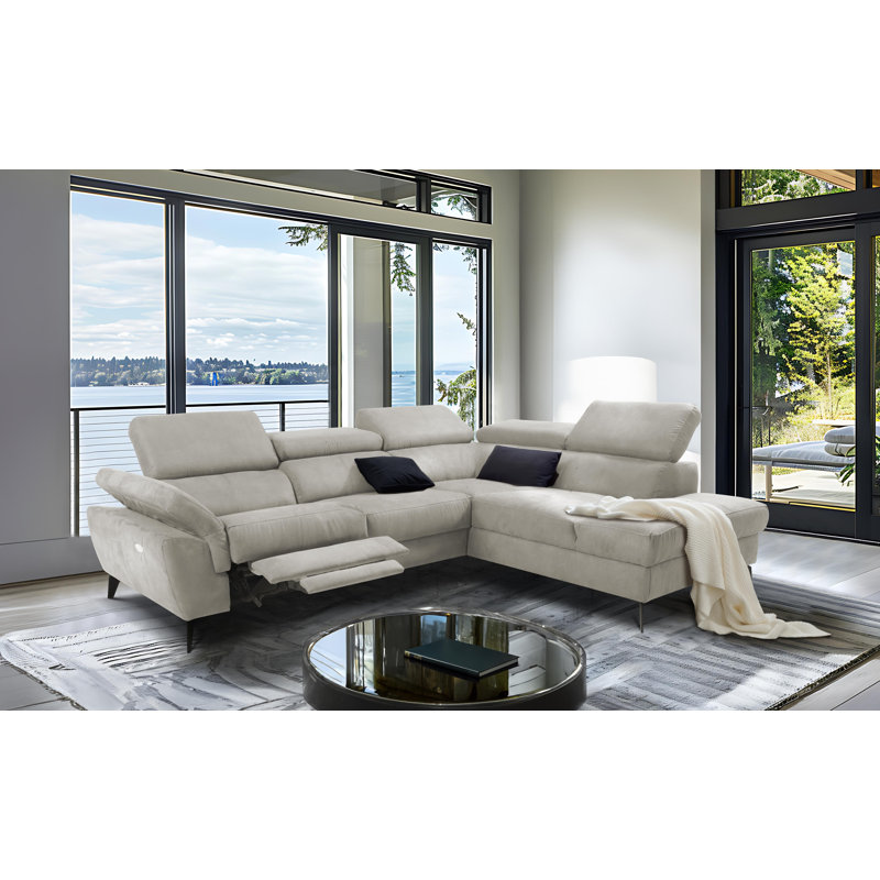 Mirano Imitating Leather Fabric Electric Reclining Corner Sectional, Beige, Right Hand Facing