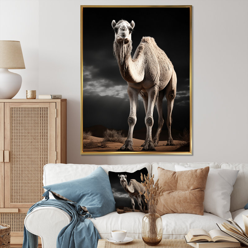 Yuriel Camel Graceful Steps - Imprimé, H 44 po x l 34 po x P 1,5 po, Cadre flottant doré