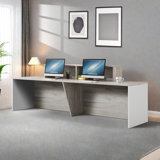 94.5-Inch Vintage Front Desk for 2, Spacious Leg Room, Ideal for Office or Computer Desk