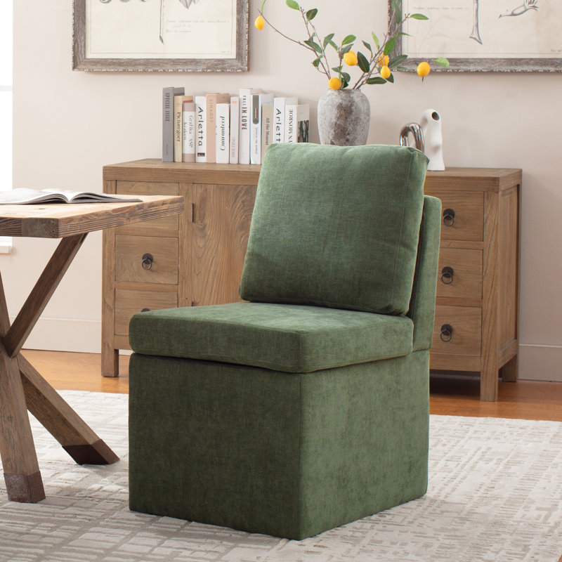 Upholstered Side Dining Chair with Storage Space, Green
