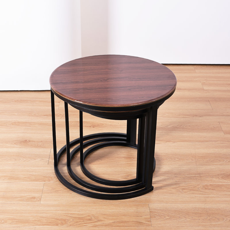 Oslo 3-Piece Nesting Coffee Tables, Walnut Wood Effect & Black Frame