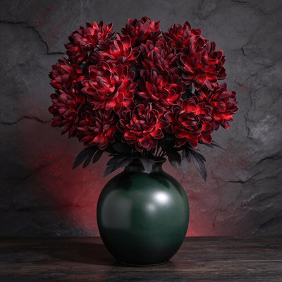 12 Pack Artificial Silk Dahlia Flowers Gothic Red Fake Dahlias with Stems for Halloween Home Decor, Wedding and Photography Props