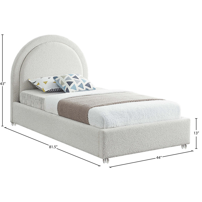 Milo Upholstered Boucle Platform Bed, Twin, Cream Boucle Fabric