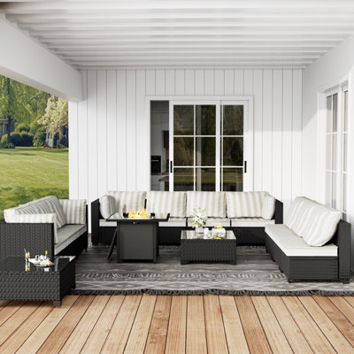 𝗡𝗼-𝗔𝘀𝘀𝗲𝗺𝗯𝗹𝘆 𝗖𝗵𝗮𝗶𝗿𝘀, Ensemble de conversation de patio pour 10 personnes en osier avec conversation