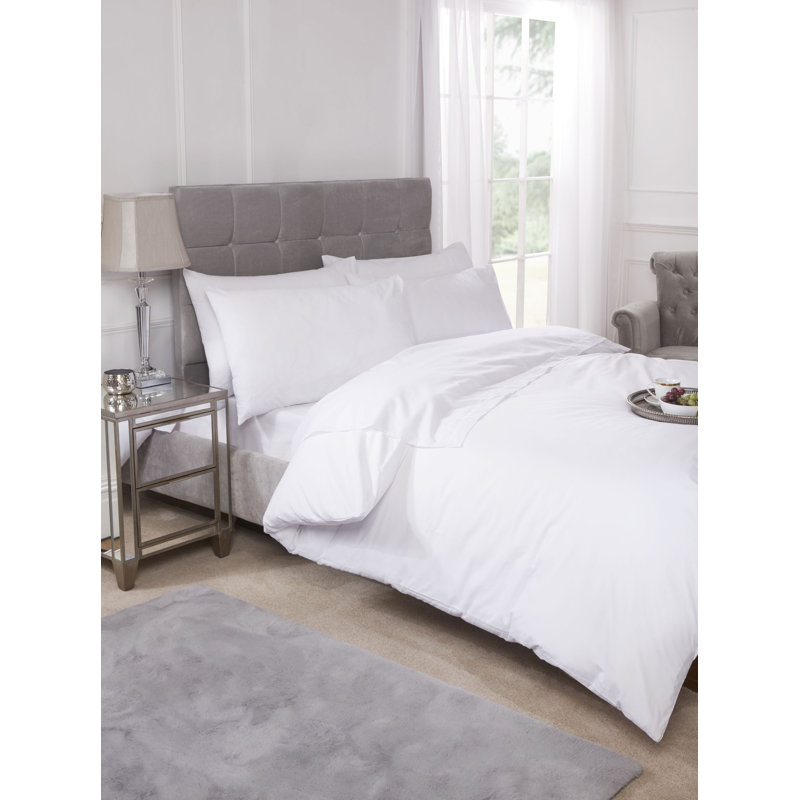 Percale Cotton Blend Solid Colour Duvet Cover Set with Pillow Shams, King Duvet Cover + 2 Standard Pillowcases, White