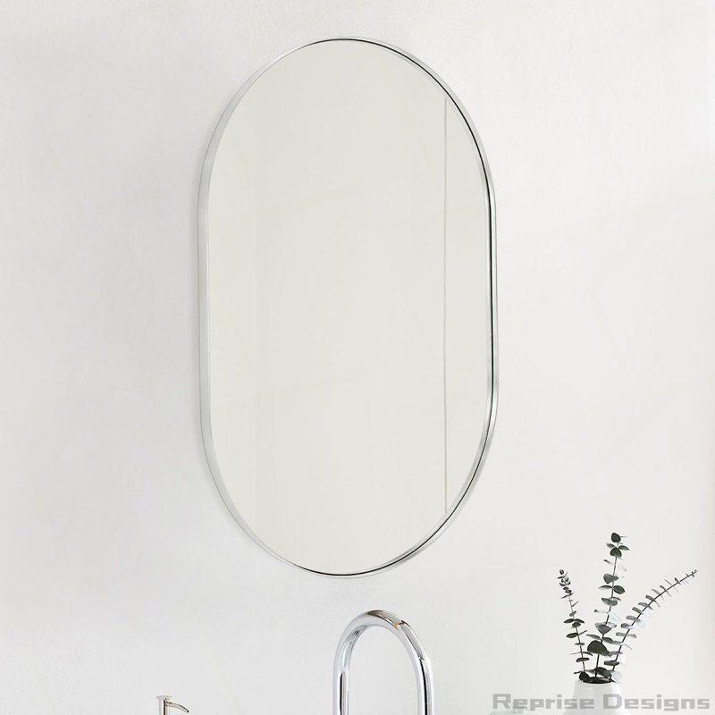 Miroir en métal, Argent argent, 33 po x 20 po, Ovale