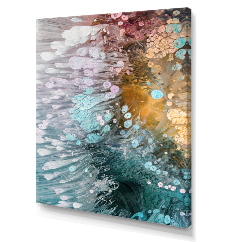 Turquoise et mauve liquide Flow Art III - impression sur toile moderne, H 40 po x l 30 po x P 1 po, Toile tendue