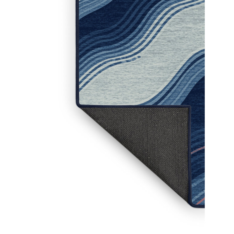 Soft Plush Guerdon Dragon Boat Festival Modern & Contemporary Striped Area Rug in Blue – Navy Binding, 8x12