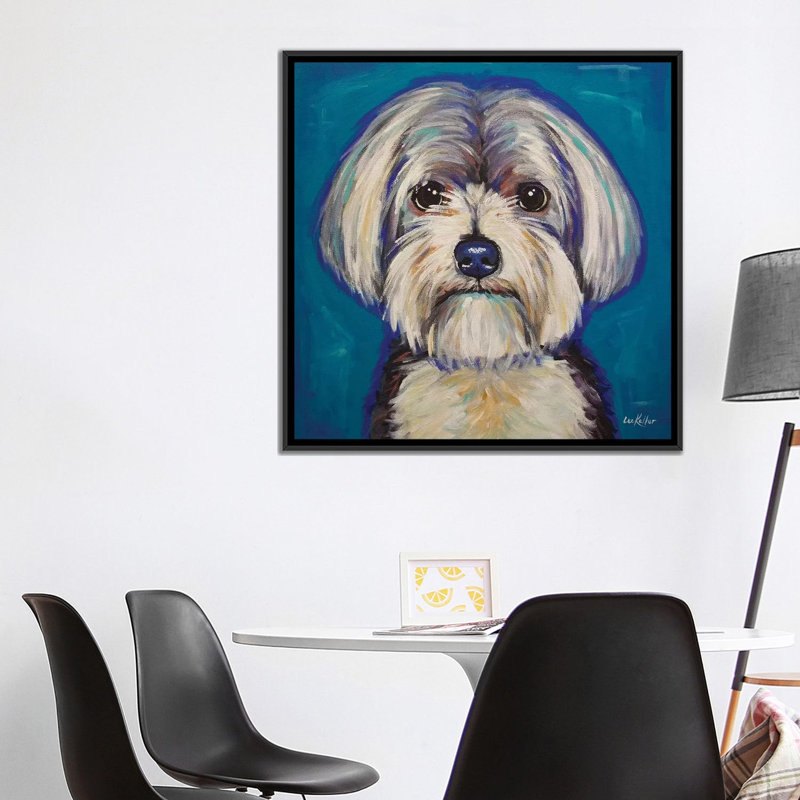 «Morkie» par Hippie Hound Studios, reproduction sur toile tendue, Toile encadrée noire, Pas de tapis