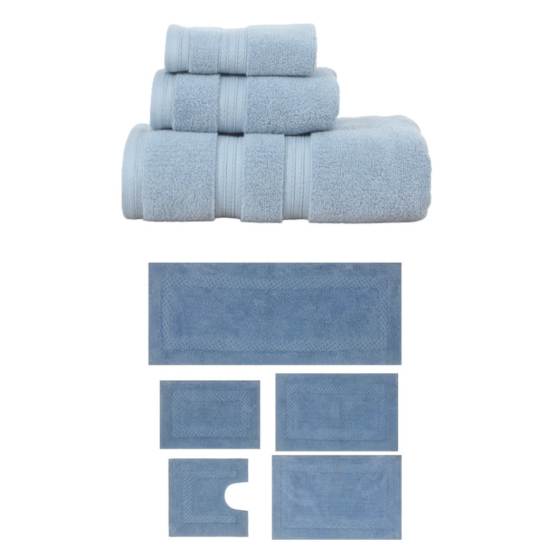 Ensemble de serviettes de bain et tapis de bain Bublitz Classy, Bleu, Ensemble de serviettes 8 pièces