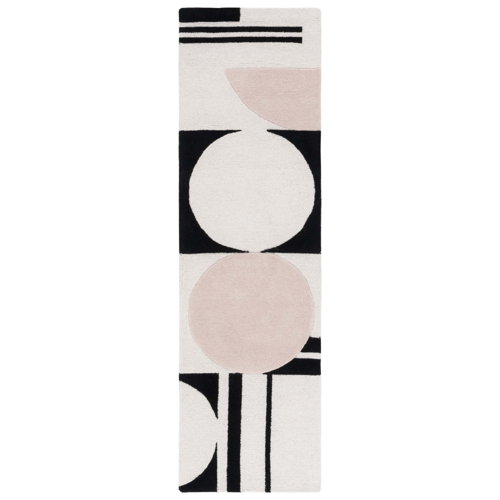 Felipe Blush Black Hand-Woven Wool Geometric Rug, Runner 2'3" x 8'
